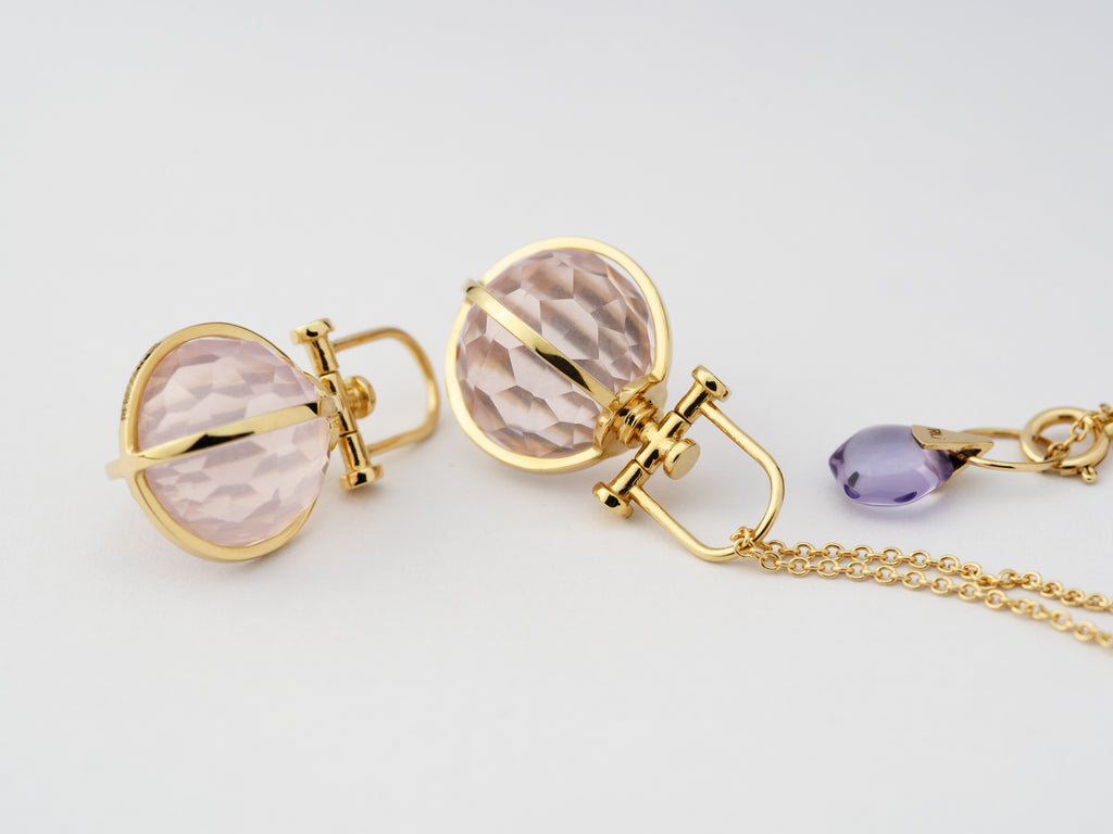 Rebecca Li, Crystal Orb Collection, Pendant, 18k Yellow Gold, Rose Quartz, Faceted, N/A, ORB-TALISM-2021-0518-18KYEL-FACETED-ROSEQU