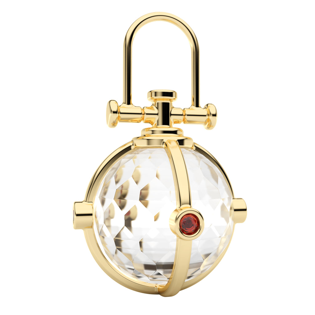 Rebecca Li, Crystal Orb Collection, Pendant, 18k Yellow Gold, Rock Crystal, Faceted, Ruby, ORB-TALISM-2022-0930-18KYEL-ROCKCR-RUBY