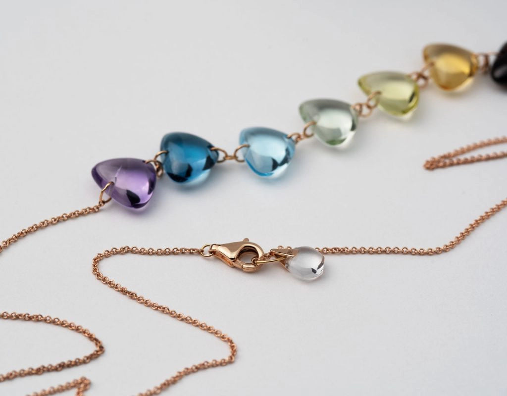 Rebecca Li, Crystal Link Collection, Necklace, 18k Rose Gold, Rainbow, Smooth, N/A, CRYSTA-NECKLA-2019-0312-18KROS-RAINBOW