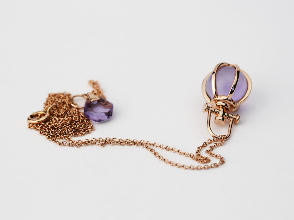 Rebecca Li, Crystal Orb Collection, Pendant, 18k Rose Gold, Amethyst, Smooth, N/A, ORB-TALISM-2017-1111-18KROS-AMETHY