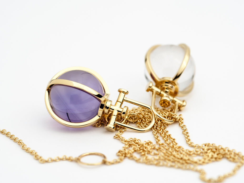 Rebecca Li, Crystal Orb Collection, Pendant, 18k Yellow Gold, Amethyst, Faceted, N/A, ORB-TALISM-2021-0518-18KYEL-SMOOTH-AMETHY