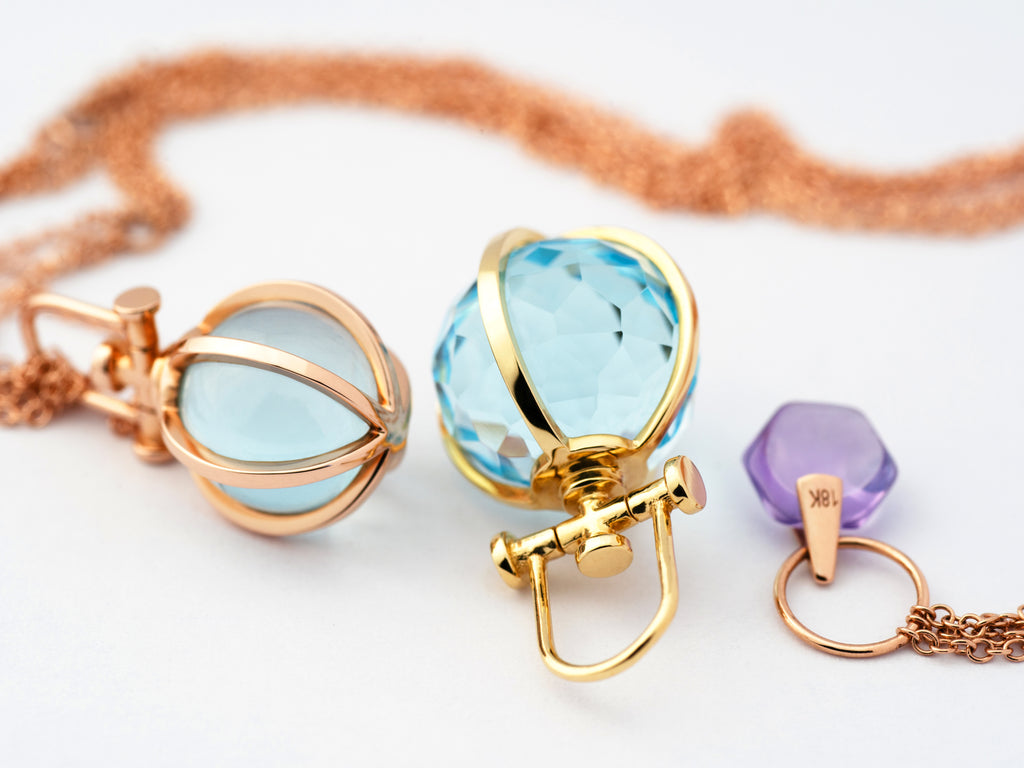 Rebecca Li, Crystal Orb Collection, Pendant, 18k Yellow Gold, Sky Blue Topaz, Faceted, , ORB-TALISM-2021-0518-18KYEL-FACETE-BLUETO