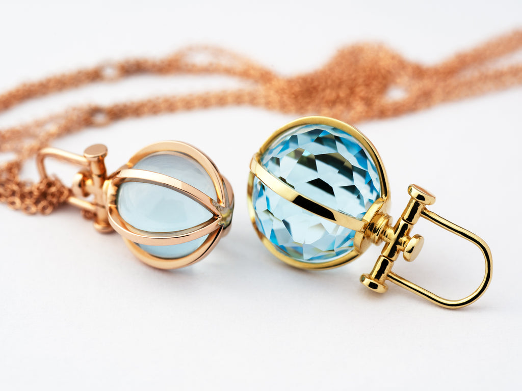 Rebecca Li, Crystal Orb Collection, Pendant, 18k Yellow Gold, Sky Blue Topaz, Faceted, , ORB-TALISM-2021-0518-18KYEL-FACETE-BLUETO