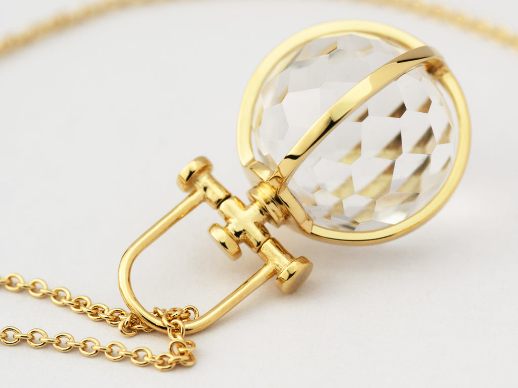 Rebecca Li, Crystal Orb Collection, Pendant, 18k Yellow Gold, Rock Crystal, Faceted, N/A, ORB-TALISM-2021-0518-18KYEL-FACETE-ROCKCR
