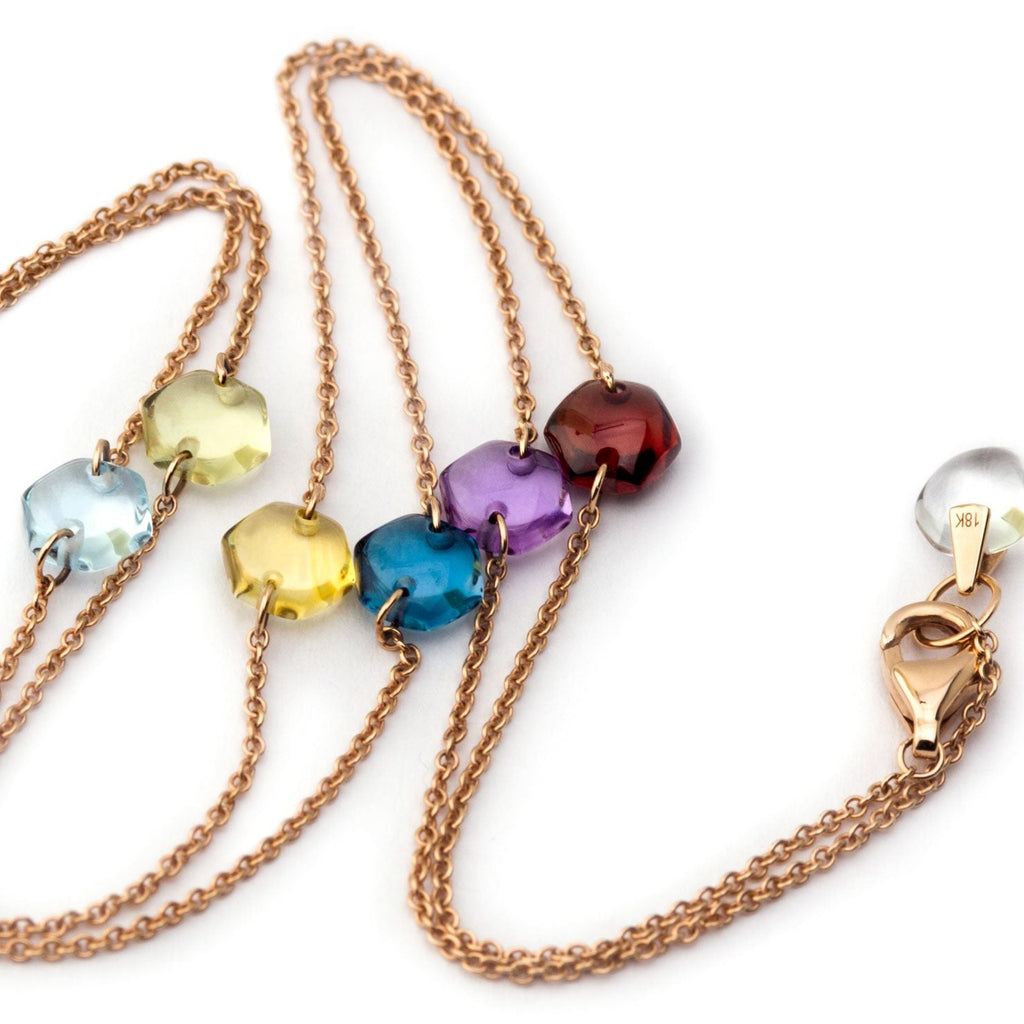 Rebecca Li, Crystal Link Collection, Necklace, 18k Rose Gold, Rainbow, Smooth, N/A, CRYSTA-NECKLA-2018-0208-18KROS-RAINBO