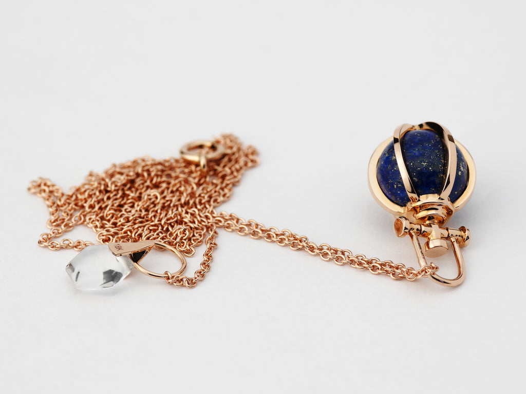 Rebecca Li, Crystal Orb Collection, Pendant, 18k Rose Gold, Lapiz Lazuli, Smooth, N/A, ORB-TALISM-2017-1111-18KROS-LAPIZL