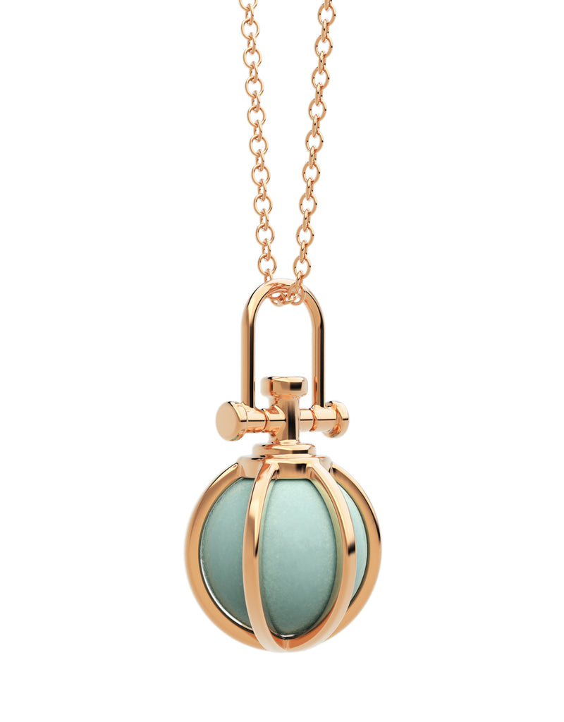 Rebecca Li, Crystal Orb Collection, Pendant, 18k Rose Gold, Amazonite, Smooth, N/A, ORB-TALISM-2017-1111-18KROS-AMAZON