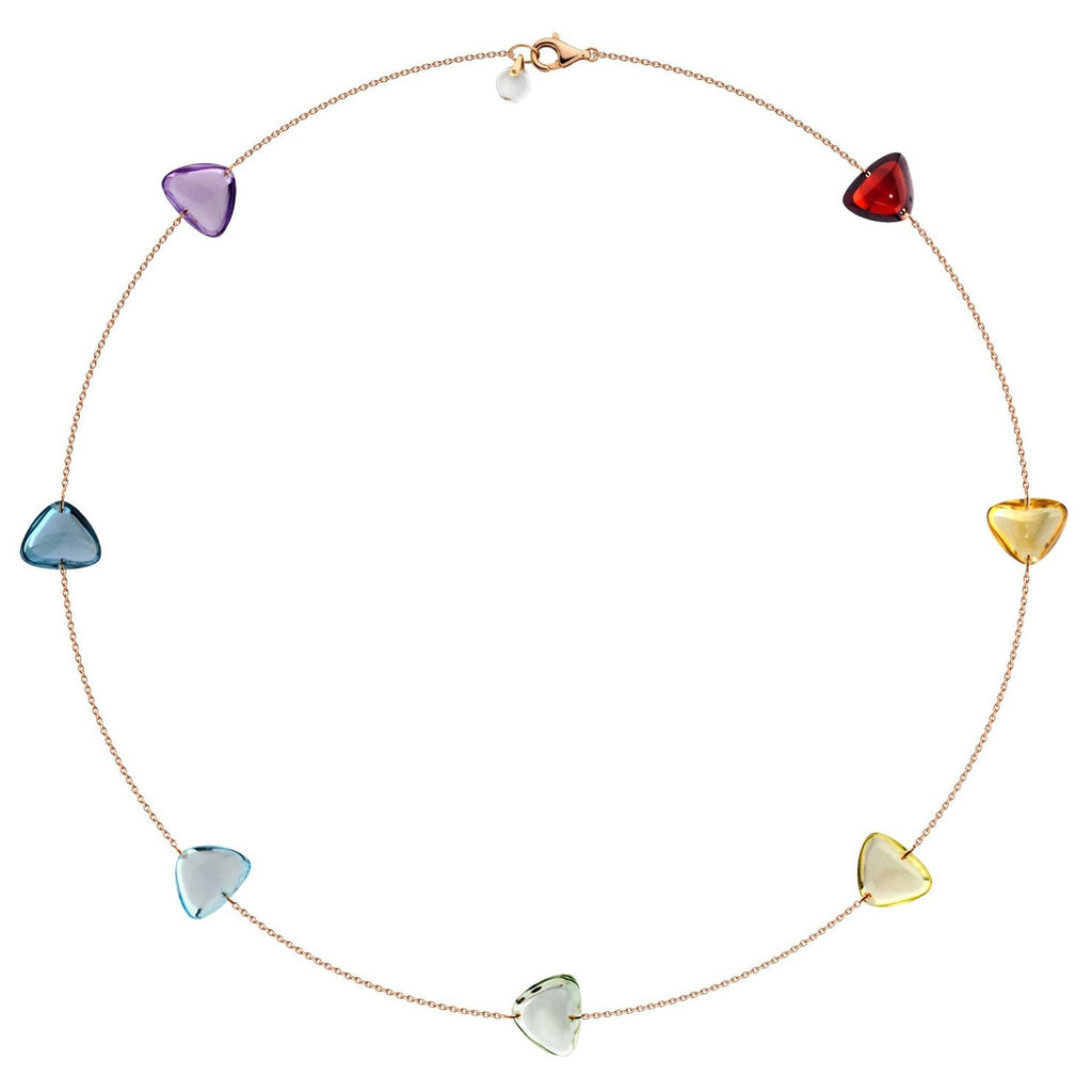 Rebecca Li, Crystal Link Collection, Necklace, 18k Rose Gold, 7 Rainbow Colors Gemstone, Smooth, N/A, CRYSTA-NECKLA-2018-1111-18KROS-7RAINB